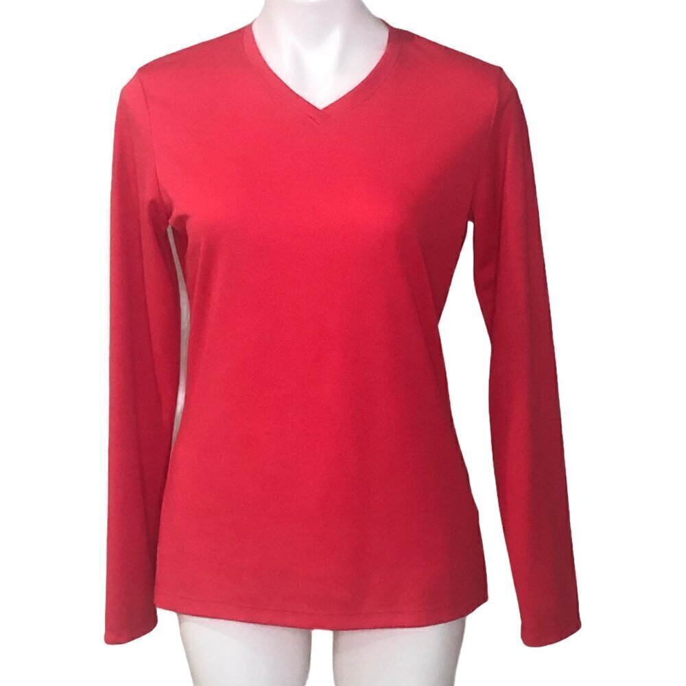 Asics Logo Pink Long Sleeve Athletic Top, V-Neck Women's Size M